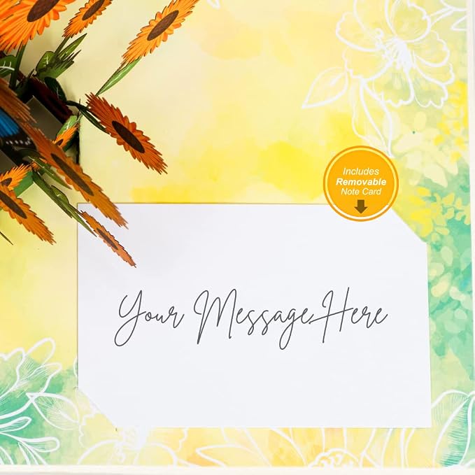 Paper Love Pop Up Cards 2 Pack - Includes 1 Sunflowers and 1 Lovely Roses, For All Occasions, Mother Day, Birthday, Just Because- Includes Envelope and Note Tag