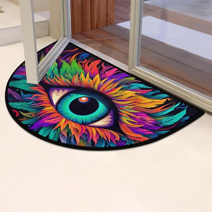 Colorful Eyes Abstract Print Half Round Door Mat Outdoor Entrance Large 24"x36" Half Circle Welcome Entrance Way Mat Semi Circular Front Door Mats Area Rug for Garage, Patio, High Traffic Areas