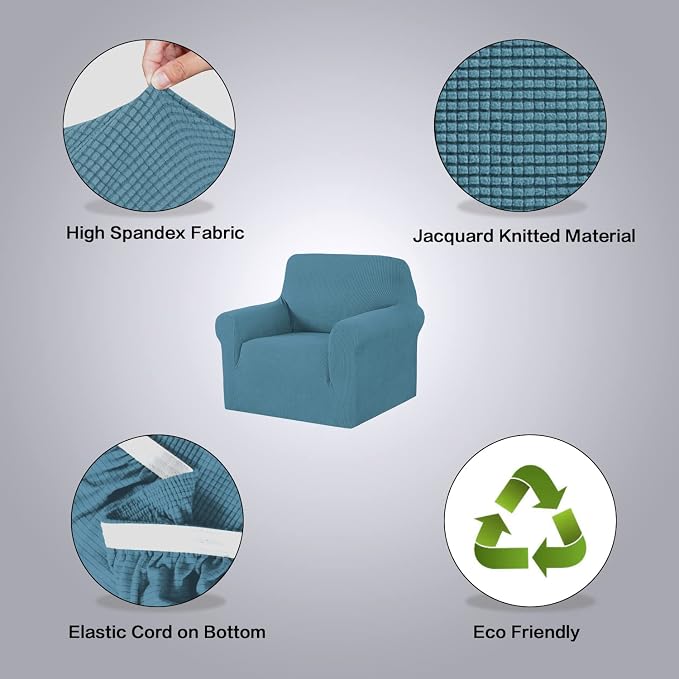 H.VERSAILTEX Armchair Cover High Stretch Sofa Slipcover 1 Piece Couch Covers for Sofa Durable Spandex Fabric Furniture Protector Non Skid Machine Washable(Armchair 31"-40", Storm Blue)