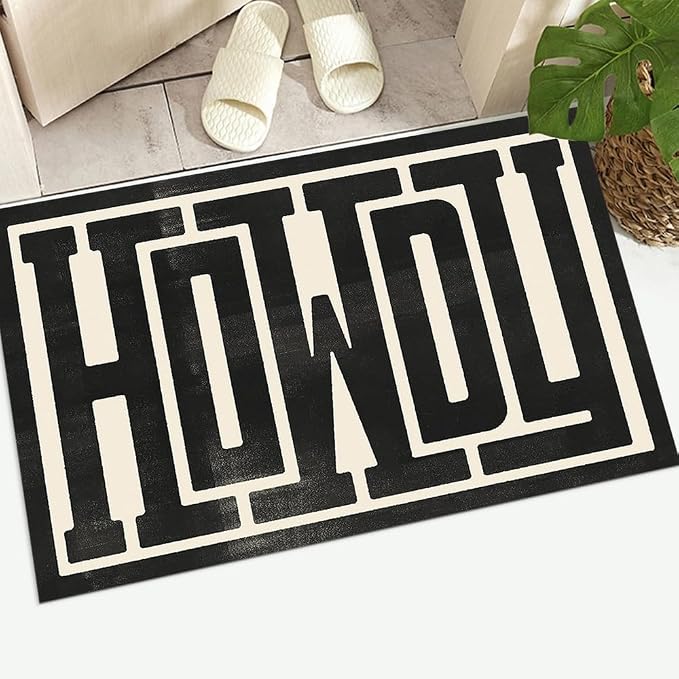 GUBIYU Funny Black Beige Preppy Howdy Door Mat Welcome Rug,23.6"x35.4" Decorative Home Indoor Front Porch Door Mat,Black Trendy Stuff Howdy Preppy Room Boys Room College Dorm Welcome Mat Decor