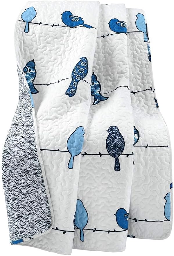Lush Decor Rowley Birds Reversible Throw Blanket, 50" W x 60" L, Navy - Throw Blankets for Bed - Couch Blanket - Farmhouse Throw Blanket for Couch