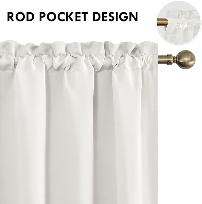 DWCN Short Ivory Blackout Curtains for Small Window, Thermal Insulated Energy Saving Room Darkening Curtains for Kitchen/Bedroom (W42 x L36 inch, Set of 2 Panels, Top of Rod Pocket)