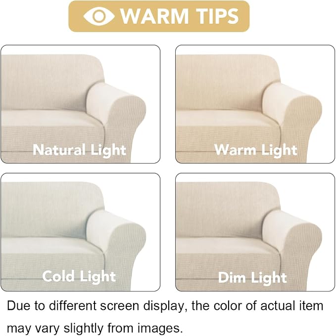 H.VERSAILTEX Stretch Sofa Covers 2 Piece for 2 Cushion Couch Covers Sofa Slipcovers Furniture Covers Suit for T Cushion/Box Cushion Feature Deluxe Textured Jacquard - Loveseat, Ivory