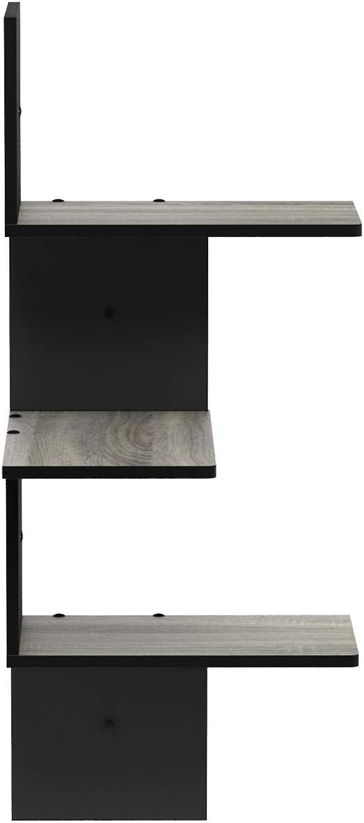 Furinno Rossi Wall Mounted Shelves 3-Tier Rectangle French Oak Grey/Black