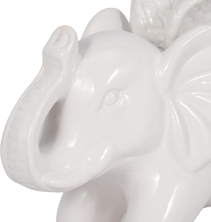 Sagebrook Home Ceramic 7" Elephant Angel Figurine, White