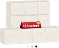 Criusia Large Storage Cubes, 13 Inch Cube Storage Bins for Shelves Closet Nursery Bedroom - 10 Pack Collapsible Storage Baskets with Handles - Fabric Bins for Organizing Magazines Clothes Toys (Beige)