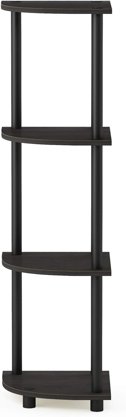 Furinno TURN-N-TUBE Corner Shelf, 4-Tier Corner Bookshelf, Display Storage Shelves with Open Shelves, for Organization and Storage, Living Room, Home Office, Garage, Espresso