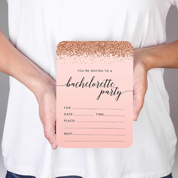 Andaz Press Blush Pink and Rose Gold Glitter Elegant Party Collection, 5x7-inch Invitations with Envelopes, Bachelorette Party, 24-Pack, Double Sided Printing, Heavy Card Stock, Includes Envelopes