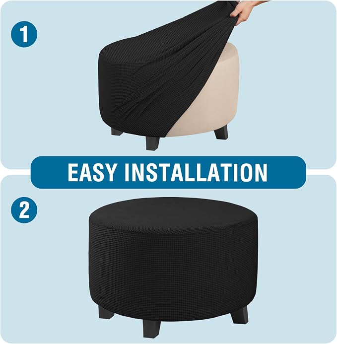 H.VERSAILTEX Ottoman Cover Stretch Ottoman Slipcover Round Ottoman Storage Cover Folding Stool Covers Furniture Protector Cover for Footrest Ottoman Fit Dia 20" - 23", Black