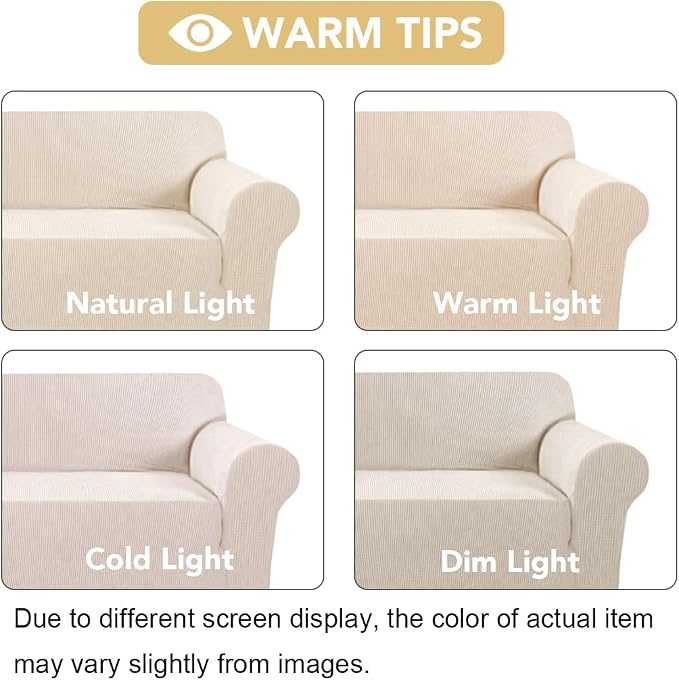 H.VERSAILTEX Stretch Couch Cover Loveseat Covers for 2 Cushion Couch Sofa Cover for Love seat 1 Piece with Elastic Bottom, Textured Checked Jacquard Fabric(Loveseat 58"-70" Wide, Natural)