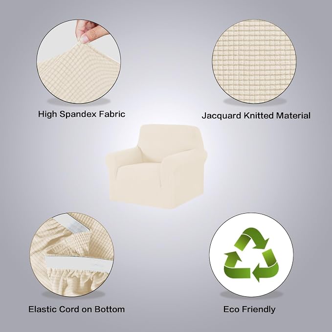 H.VERSAILTEX Stretch Chair Slipcover Sofa Cover Furniture Protector Cover High Spandex Small Checks Knitted Jacquard Sofa Cover Chair Covers for Living Room, Armchair 31"-40", Cream