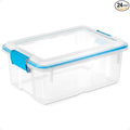 Sterilite Gasket Storage Box with Lids for Home & Office, 12 Quart, 24-Pack | Heavy-Duty, Stackable, and Organizing Containers for Bathroom, Cabinet, Closet, and Garage, Clear and Blue Aquarium Latches