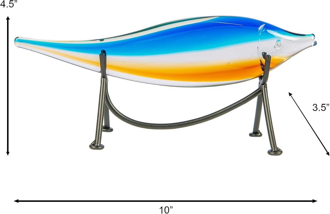 Dale Tiffany AS24127 Murano Style Garfish Handcrafted Art Glass Sculpture with Stand, Blue, 10-Inch Wide