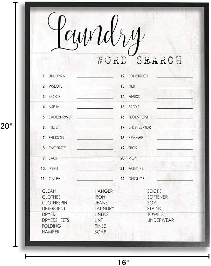 Stupell Industries 'Laundry Word Scramble Fun Family Word Design', Framed Giclee Art, Black, 16 x 20 Inches, Easy to Hang and Sturdy, Made in USA, by Lil' Rue