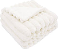DEZ FURNISHINGS Luxury Reversible Textured Stripe Faux Fur & Velvet Throw Blanket, Throw XL (50" x 70"), White