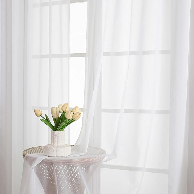 Lecloud White Sheer Curtains 63 Inch Length 2 Pcs, Light Filtering Rod Pockets - Image 9
