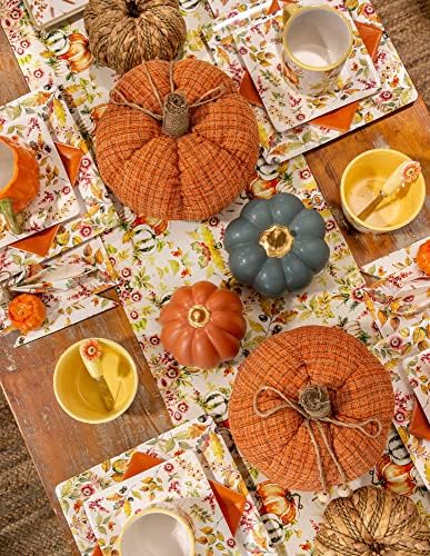 Boston International Plush Pumpkins Fall & Autumn Tabletop Shelf Décor, 8.5", Burnt Orange Plaid - Image 2