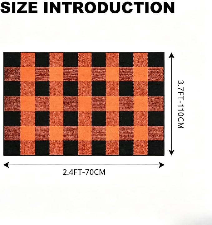 Buffalo Plaid Rug 2'4''x 3'7'' Orange and Black Front Door Mat Reversible Halloween Doormat Layered Porch Rug Washable Hand Woven Cotton Area Rug for Indoor Outdoor Entryway Patio Porch Decor
