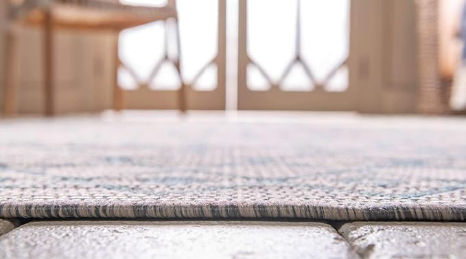 Unique Loom Outdoor Trellis Collection Area Rug - Tribal Trellis (2' x 6' 1" Runner, Light Blue/ Ivory)