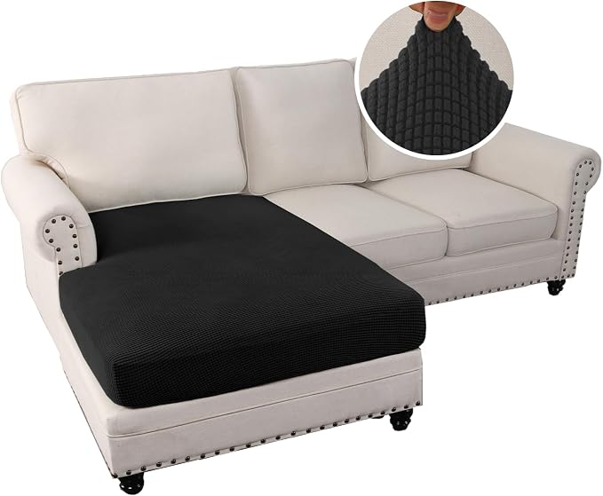H.VERSAILTEX Sectional Couch Covers 1 Piece Chaise Slipcover L Shape Separate Cushion Couch Cover for Both Left/Right Sectional Couch (Seat Only: 1 Chaises, Black)