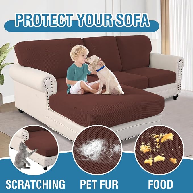 H.VERSAILTEX Sectional Couch Covers 3 Pieces Sofa Seat Cushion Covers L Shape Separate Cushion Couch Chaise Cover for Both Left/Right Sectional Couch (Seat Only: 1 Chaise + 2 Sofa, Burnt Brick)