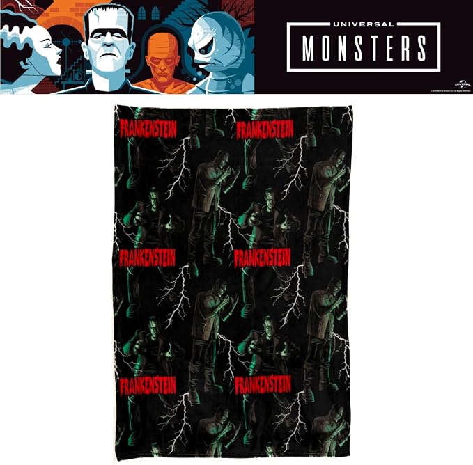 Universal Monsters Frankenstein Halloween Horror Throw Blanket, Super Soft Cozy Plush Bedding, 50" x 70", (Officially Licensed Product) by Franco