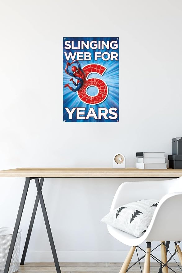 Trends International Marvel Spider-Man - Happy 6th Birthday Wall Poster, 14.72" x 22.37", Premium Poster & Push Pin Bundle