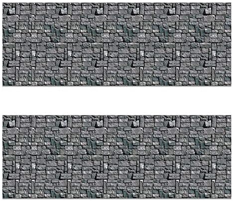 Beistle Brick Stone Wall Backdrops, 4’ x 30’, 2 Pack – Medieval Party Decorations, Medieval Decor Background, Photo Backdrop, Easy to Adhere Wall Covering, Stone Backdrop, Halloween Party Decorations