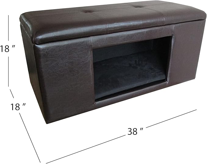 Homepop Home Decor | Button Tufted Leatherette Pet Bed & Bench | Faux Leather Pet Bed | Decorative Pet Furniture (Brown) 38" x 18" x 18"