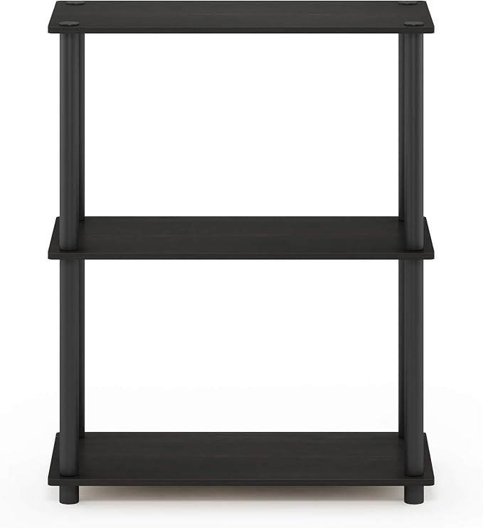 Furinno TURN-N-TUBE Storage Shelves, 3-Tier Book Shelf, Corner Shelf, Toolless Open Shelves, for Organization and Storage, Living Room, Garage, Home Office, Espresso