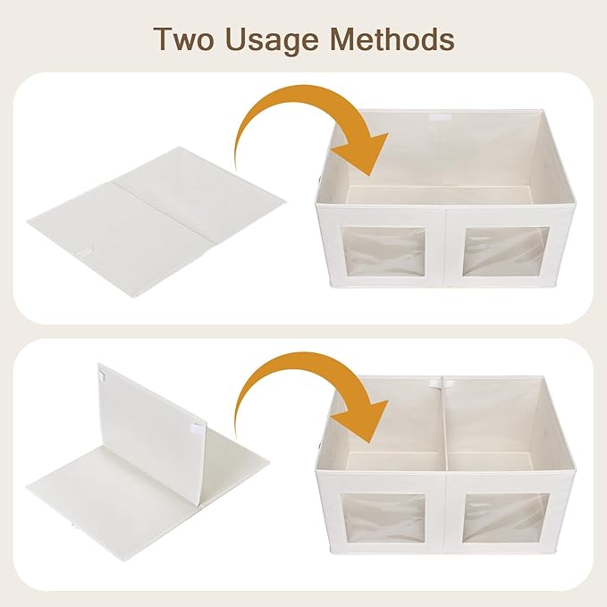 Univivi Large Storage Boxes with Lids, Collapsible Foldable Storage Bins for Clothes, [1-Pack] Fabric Storage Cubes with Handles, Closet Organizers for Home, Bedroom (Beige, 24” x 17” x 12") | 24 x 17 x 12 In Foldable Storage Boxes with Handles, Clear ...