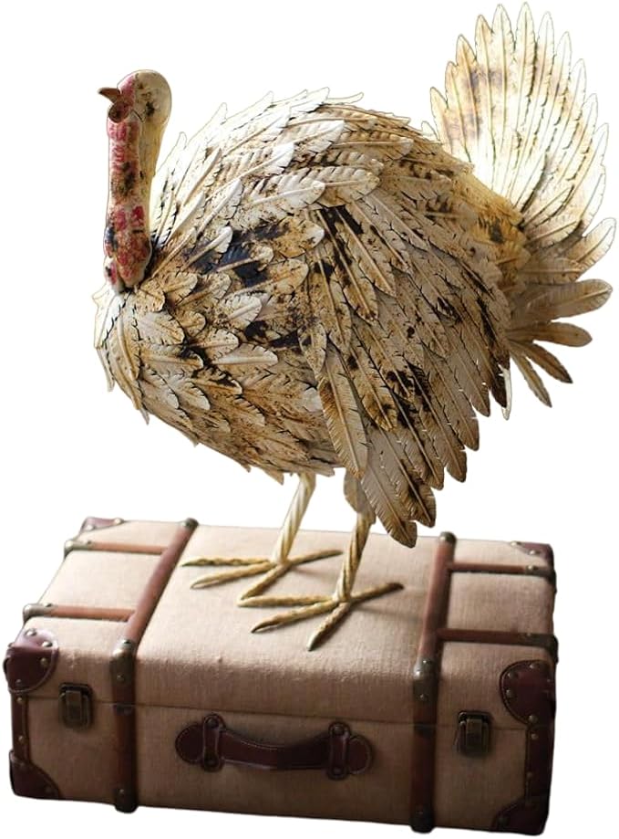 Kalalou Antique White Painted Metal Turkey, One Size, Multicolored