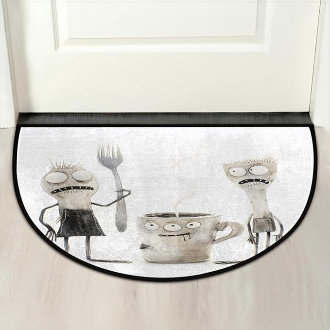 Cartoon Half Round Rug Half Moon Door Mat Half Circle Rugs | Funny Kitchen Washable Non-Slip Semi Circle Rug Welcome Half Round Door Mat Indoor Entrance Kitchen Bedroom Living Room Decor