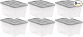 Amazon Basics Plastic Storage Containers with Secure Latching Lids, Stackable Organization Bins, Clear/Grey, 32 Quart, Set of 6