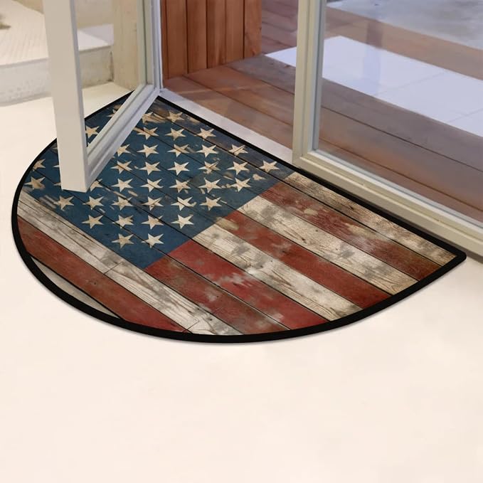 cfpolar American Flags Vintage Half Round Door Mat Outdoor Entrance Large 24"x36" Half Circle Welcome Entrance Way Mat Semi Circular Front Door Mat Area Rug for Garage, Patio, High Traffic Areas