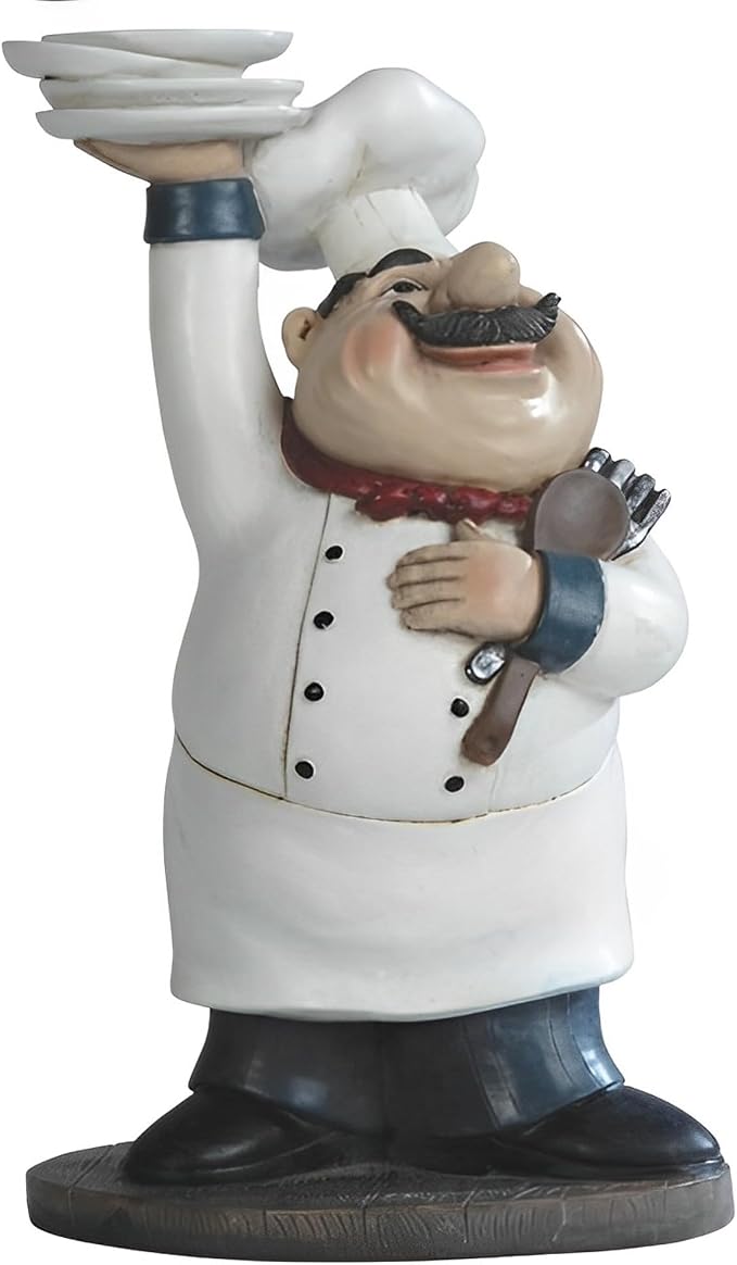 ICE ARMOR 10" H Chef Serving Statue Dining Room Accessory Decoration Figurine Office Desk/Home/Living Room/Table Decor, Perfect House Warming Gifts for New Home
