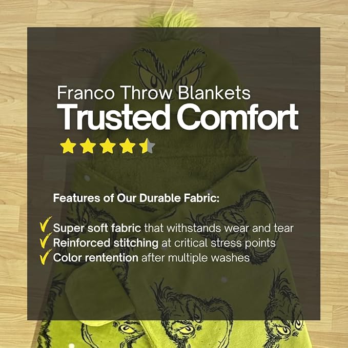 Grinch by Dr. Seuss Hooded Throw - Kids Christmas Bedding Super Soft Throw Blanket - 40 in x 50 in, (Officially Licensed Product) by Franco