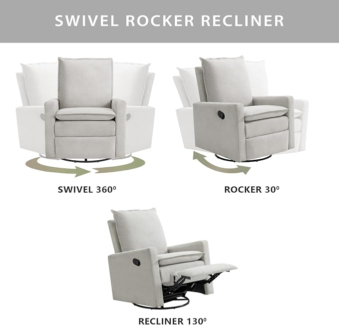 Oxford Baby Uptown Upholstered Glider Recliner Rocking Chair 360° Swivel for Nursery and Living Room - Sand, Green Guard Gold Certified