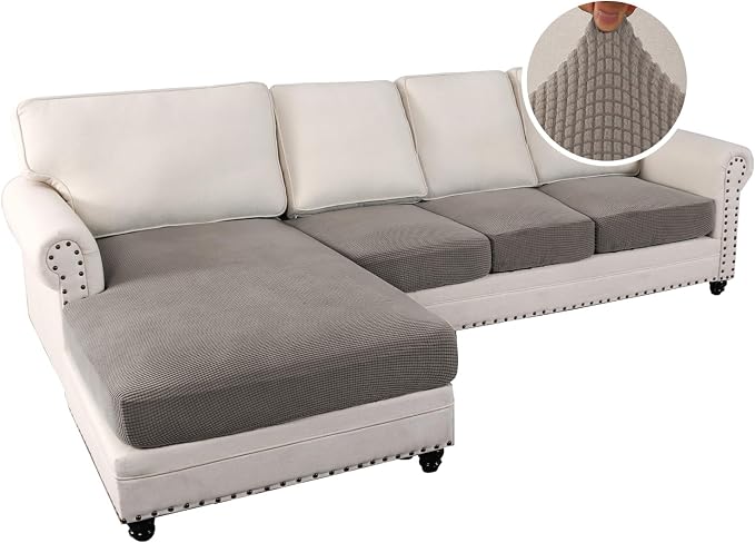 H.VERSAILTEX Sectional Couch Covers 4 Pieces Sofa Seat Cushion Covers L Shape Separate Cushion Couch Chaise Cover for Both Left/Right Sectional Couch (Seat Only: 1 Chaise + 3 Sofa, Taupe)