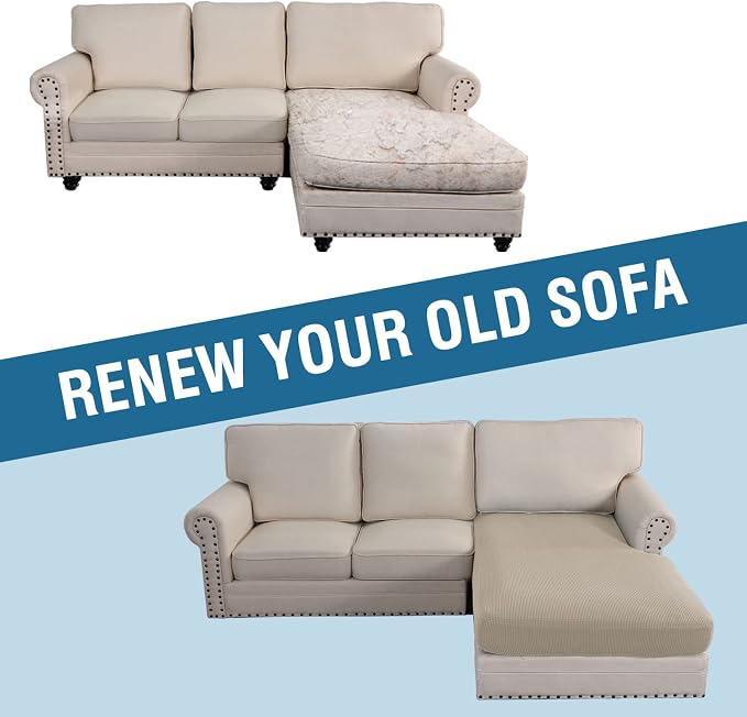 H.VERSAILTEX Sectional Couch Covers 1 Piece Chaise Slipcover L Shape Separate Cushion Couch Cover for Both Left/Right Sectional Couch (Seat Only: 1 Chaises, Island Fossi)