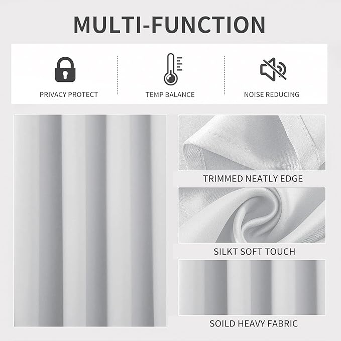 Joydeco White Curtains 95 Inches Long 2 Panels Set, Thermal Insulated Long Curtains& Drapes 2 Burg, Room Darkening Grommet Drapes for Living Room Bedroom Window (W52 x L95 Inch, Greyish White)