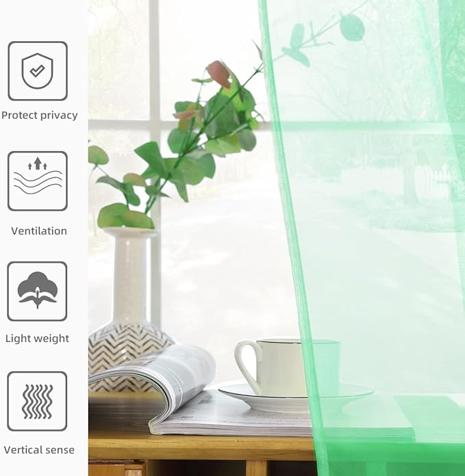 youleyar Solid Sheer Rod Pocket Curtain Voile Draperies 2 Panels White Beige - Image 5