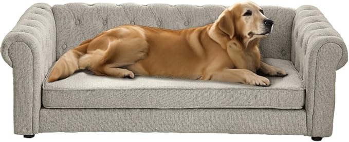 Dog Sofa Couch for Medium to Large Dogs, 55" Memory Foam Pet Sofa Couch with Washable Fabric, Durable Elevated Dog Bed with Legs, Removable Cushion for Medium and Large Dogs, Beige