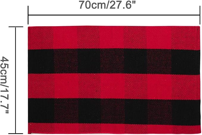 uxcell Buffalo Check Rug,Plaid Outdoor Rug,Layered Door Mat,Cotton Gingham Rugs,Floor Mat for Front Porch/Runner/Bedroom/Kitchen/Farmhouse 28"x18" Red & Black