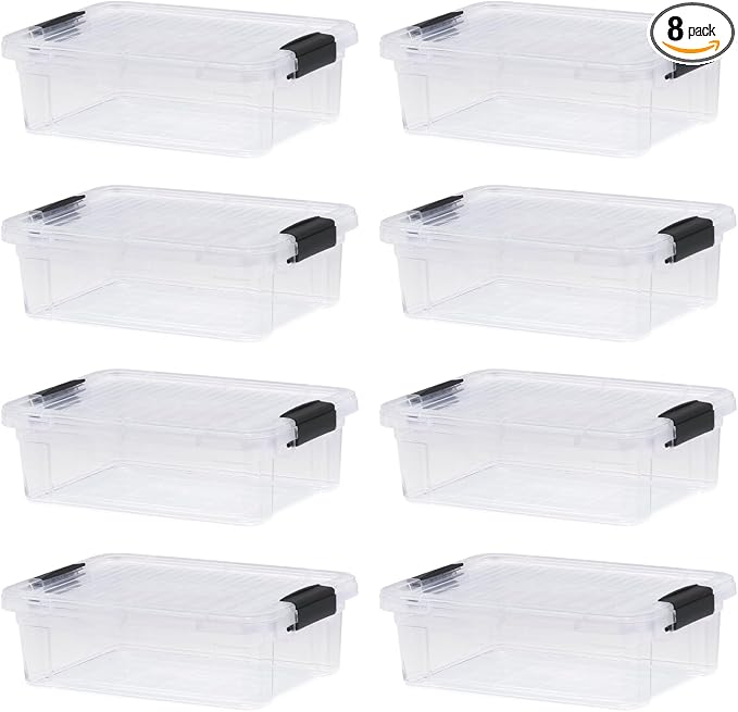 Superio Clear Storage Boxes with Lids, 4.5 Quart Plastic Container Bins for Organizing, Stackable Crates, BPA Free, Non Toxic, Odor Free, Organizers for Home, Office and Dorm, 8 Pack