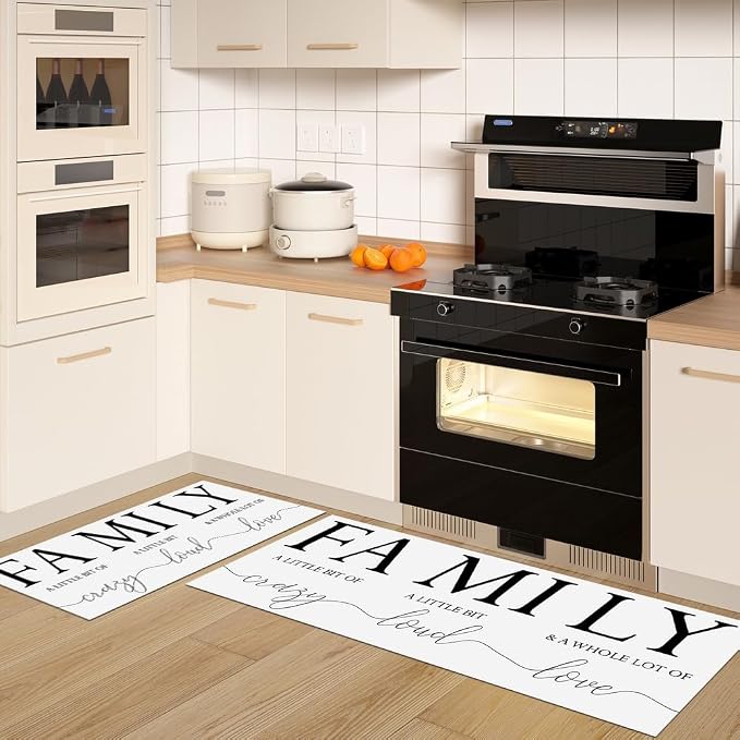 GUBIYU Kitchen Rug Set of 2, Black and White Living Room Rugs Bedroom Rug Anti Fatigue Kitchen Mats Non Skid Waterproof Kitchen Rugs Cushioned Farmhouse Comfort Standing Kitchen Mats for Floor