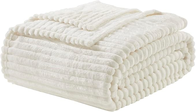 Nestl Microfiber White Throw Blanket, 50x60 inches, Lightweight Cut Plush, Fuzzy Blankets and Throws for Sofa, Bed Fleece Throw Blankets, Soft, Cozy, Breathable, Machine Washable