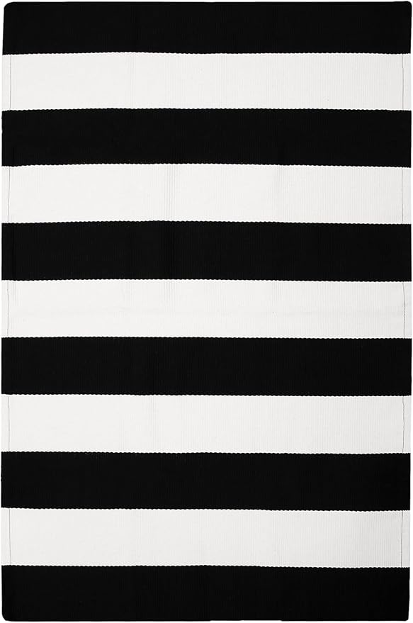 KILOCOCO Black and White Striped Rug 2.3'x3.6' Indoor Outdoor Rugs Front Door Mat Hand Woven Cotton Washable Striped Layered Doormats for Front Porch/Kitchen/Farmhouse/Entryway/Patio | Indoor Outdoor Rug, Cotton Layered Doormats, Low Pile Front Porch R...
