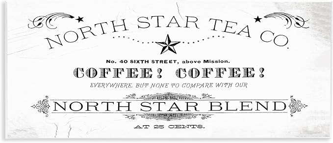 North Star Tea Coffee Vintage, 7 x 17 Inch Mounted Print on Wall Plaque | Stupell Industries · By Lil' Rue · Ready to hang · Vintage rustic charm for kitchen or dining room · Made in USA