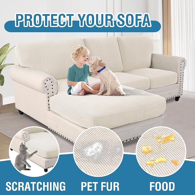 H.VERSAILTEX 2025 New Sectional Couch Covers 6 Pieces Stretch Sofa Covers for Sectional Sofa Set Separate L Shaped Couch Cover for Both Left/Right Couch (Seat and Back: 1 Chaise + 2 Sofa, Ivory)